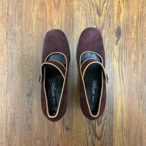 Via Spiga Burgundy and Tan Heels